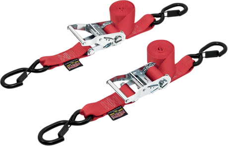 Powertye Mfg. 30571-S Soft-Tye Tie-Down Straps - Ratchet - with Latch Hooks - 1-1/2" x 6-1/2' - Red