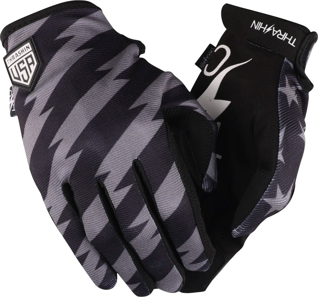 THRASHIN SUPPLY CO. Stars & Bolts Stealth Gloves - Black/Gray - Small SV1-13-08