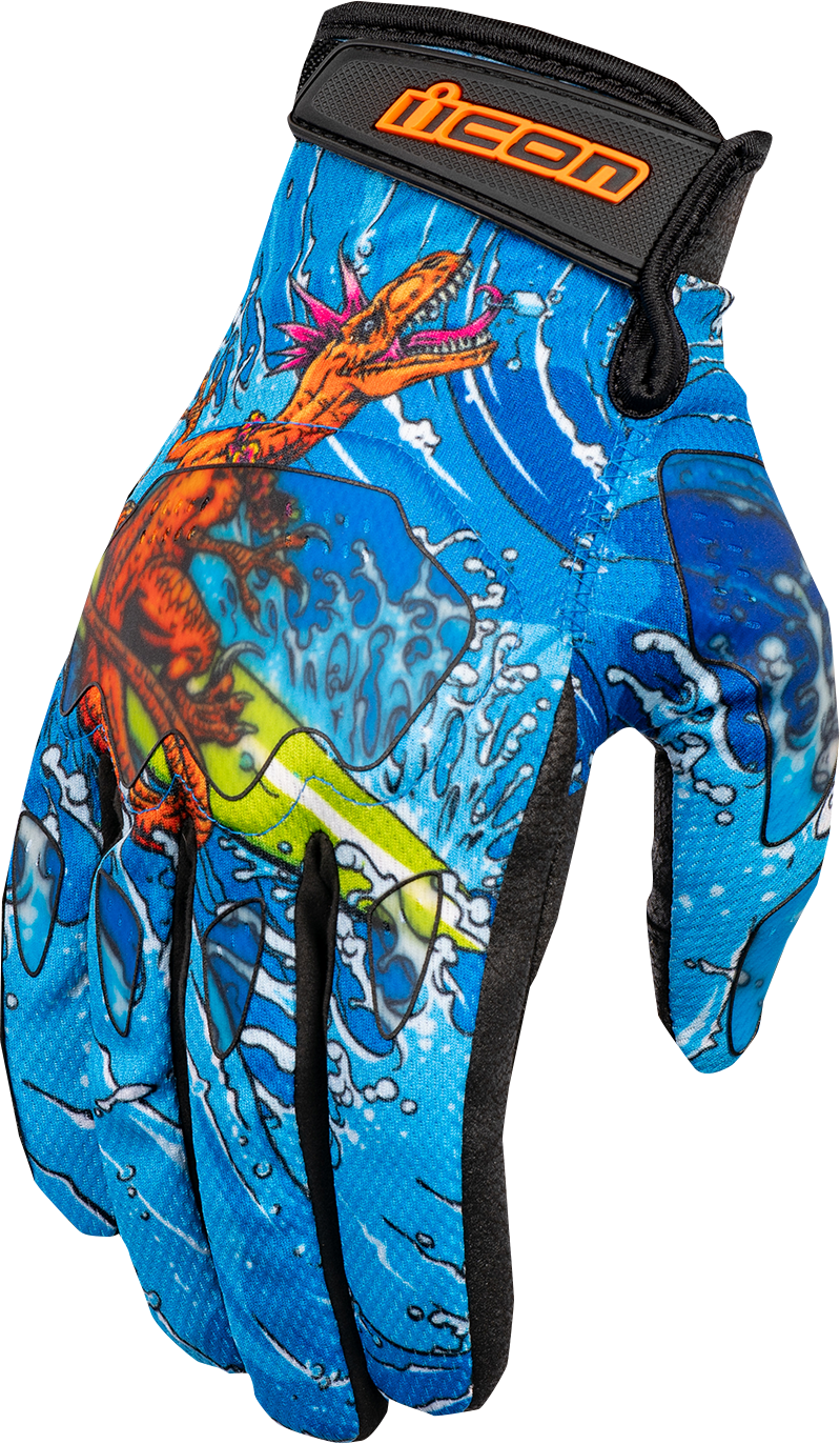 ICON Hooligan™ Dino Fury Gloves - Blue - Medium 3301-4636