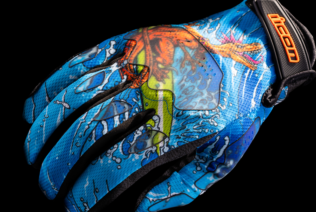 ICON Hooligan™ Dino Fury Gloves - Blue - Medium 3301-4636