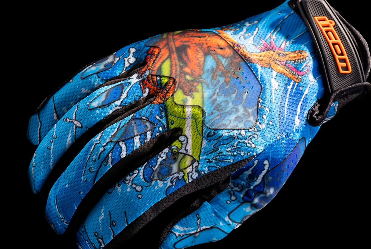 ICON Hooligan™ Dino Fury Gloves - Blue - XL 3301-4638