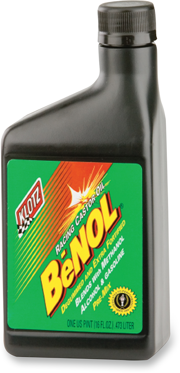 Klotz Be'NOL racing castor oil bottle on a white background