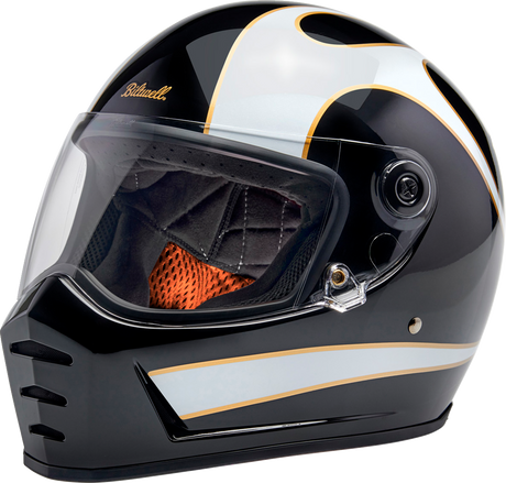 BILTWELL Lane Splitter Helmet - Gloss Black/White Flames - XS 1004-570-501