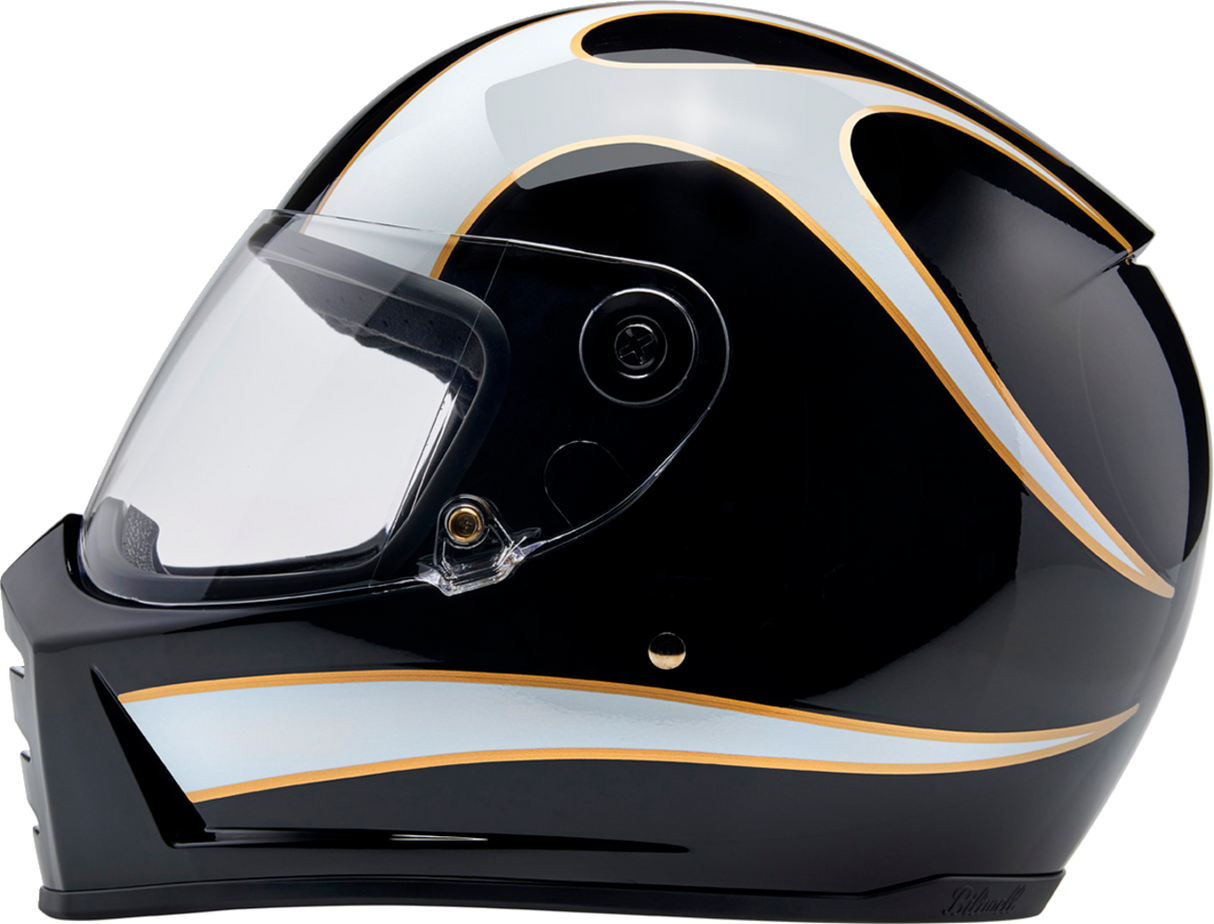 BILTWELL Lane Splitter Helmet - Gloss Black/White Flames - XS 1004-570-501