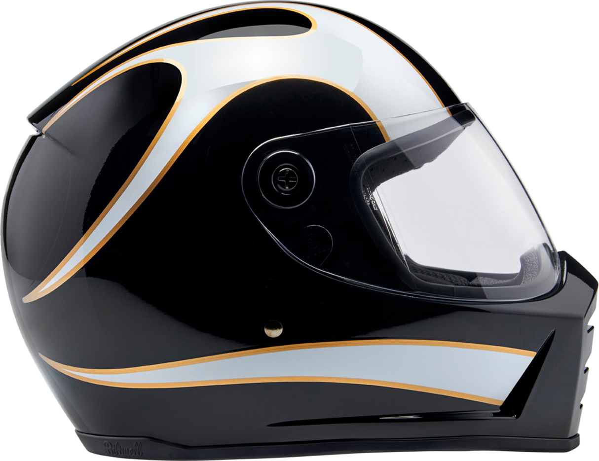 BILTWELL Lane Splitter Helmet - Gloss Black/White Flames - XS 1004-570-501