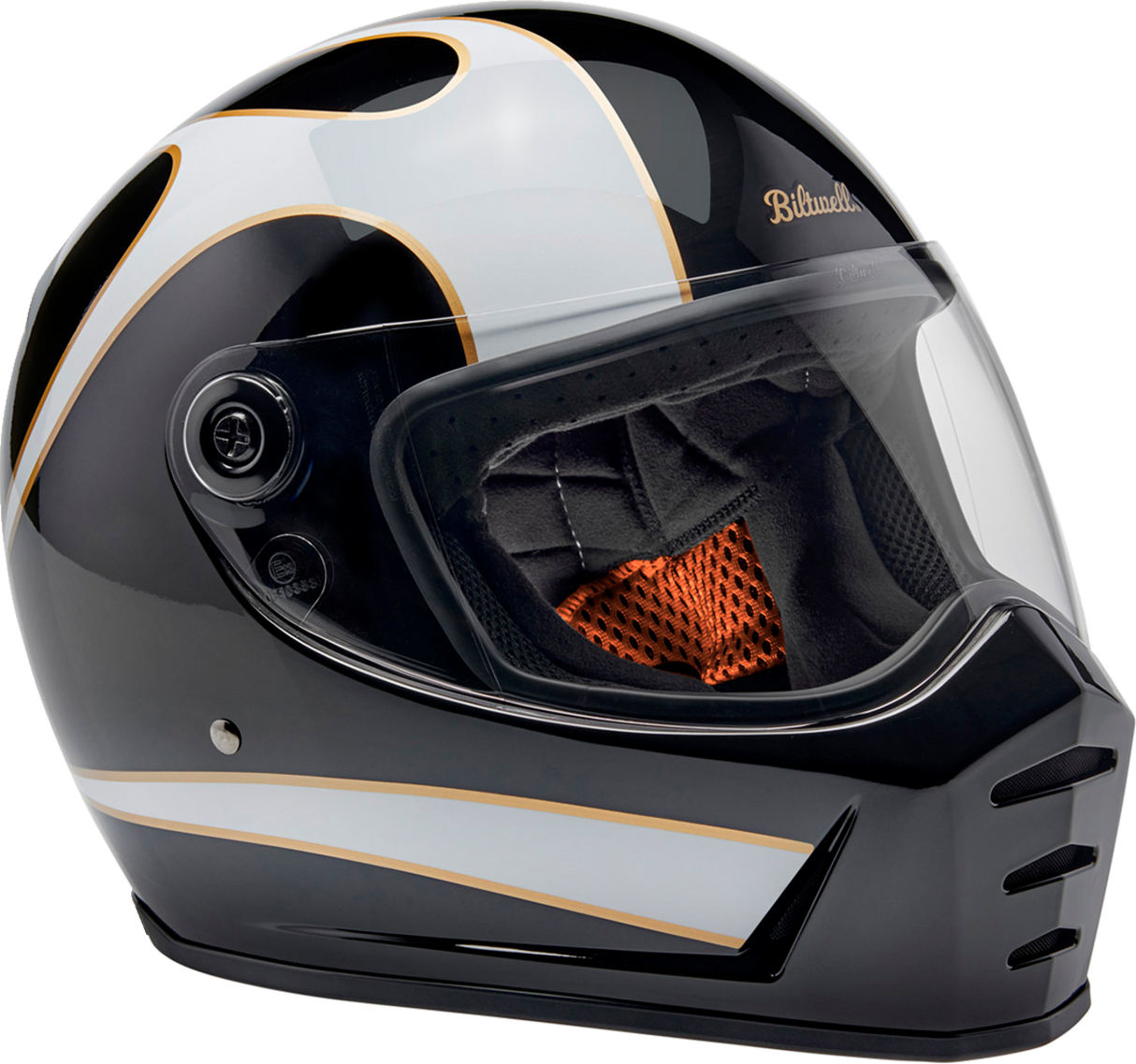 BILTWELL Lane Splitter Helmet - Gloss Black/White Flames - XS 1004-570-501