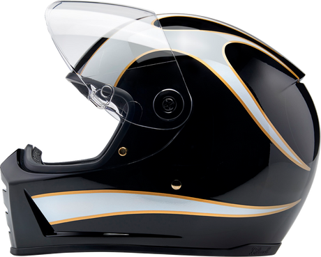 BILTWELL Lane Splitter Helmet - Gloss Black/White Flames - Small 1004-570-502