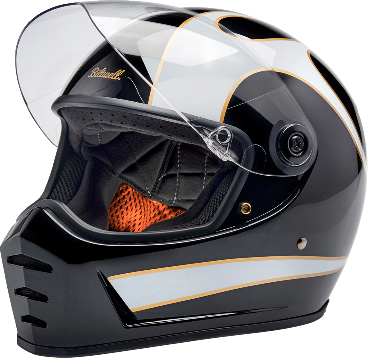 BILTWELL Lane Splitter Helmet - Gloss Black/White Flames - XS 1004-570-501
