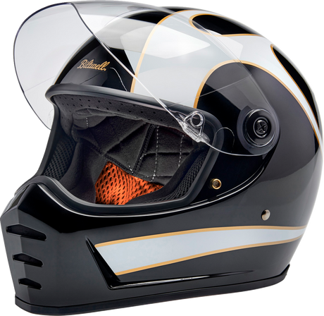 BILTWELL Lane Splitter Helmet - Gloss Black/White Flames - Medium 1004-570-503
