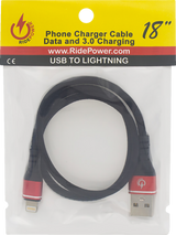 RIDEPOWER Male USB to Male Lightning Cable - Phone - Charger - 18" - Black/Red RPUSBLHT18