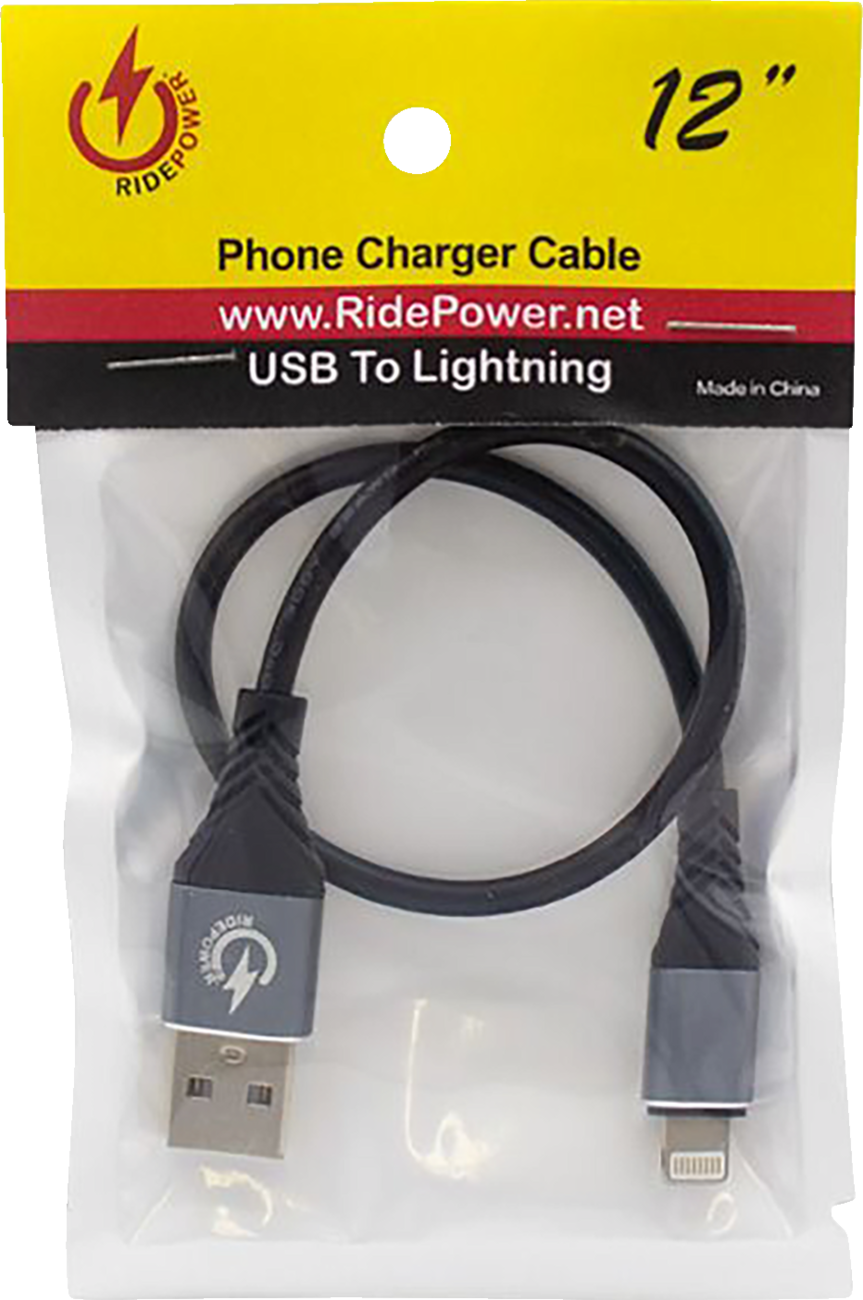 RIDEPOWER Male USB to Male Lightning Cable - Phone - Charger - 12" - Black/Gray RPUSBLHT12