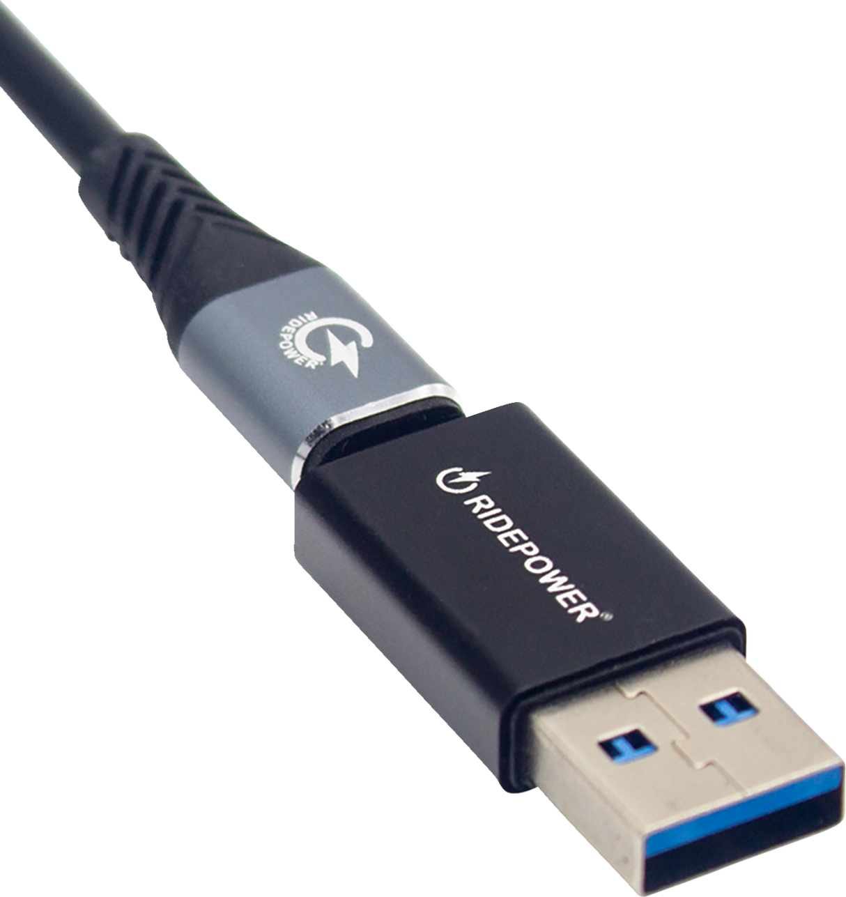 RIDEPOWER Male USB to Female USB-C Adapter - Power - Compact - Black RPUSBUSBCADPT
