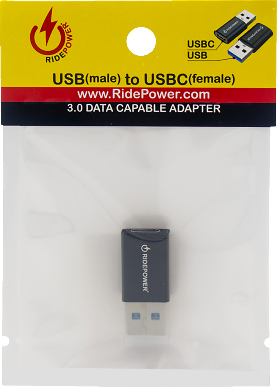 RIDEPOWER Male USB to Female USB-C Adapter - Power - Compact - Black RPUSBUSBCADPT