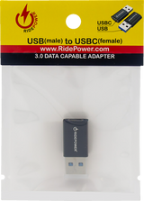 RIDEPOWER Male USB to Female USB-C Adapter - Power - Compact - Black RPUSBUSBCADPT