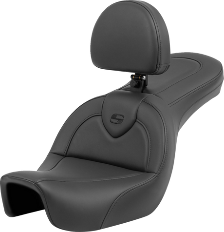 SADDLEMEN Roadsofa* Seat - with Backrest - Black/Black Stitching - FXD '06-'17 806-04-187BR