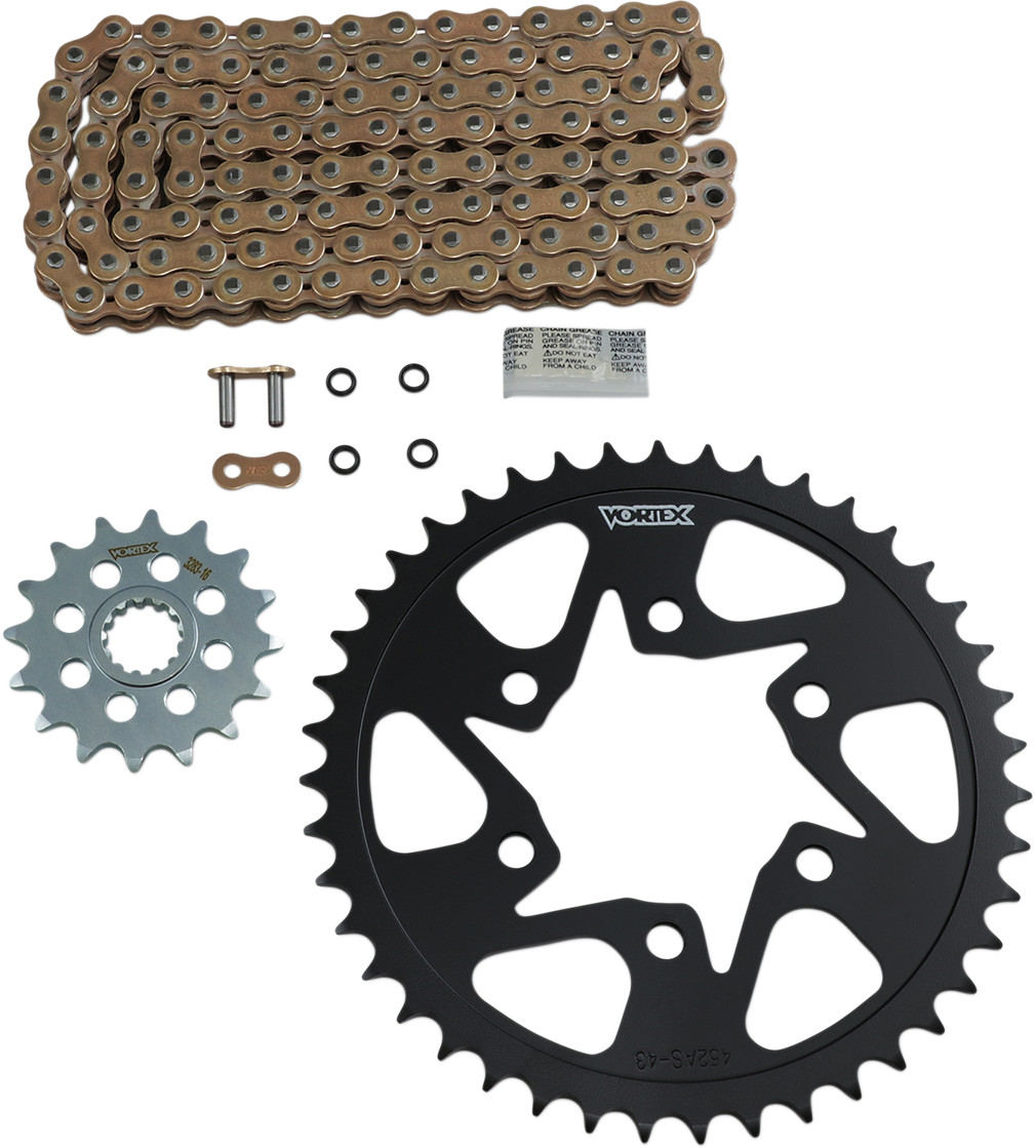 VORTEX CKG6387 Chain and Sprocket Kit - WSS - Gold - Kawasaki ZX-6R | Street