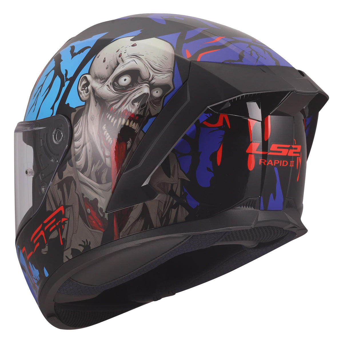 LS2 Rapid III Full Face Street Helmet | Zombie | Gloss Black/Blue/Red | XS–3XL | 820-1151