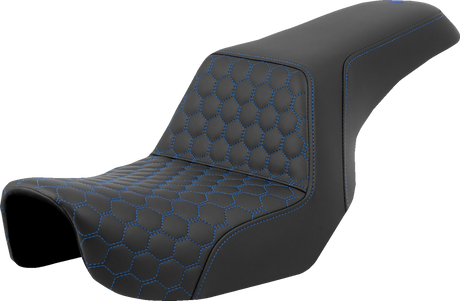 SADDLEMEN Step-Up Seat - Honeycomb - Blue Stitching - Dyna '06-'17 806-04-17701