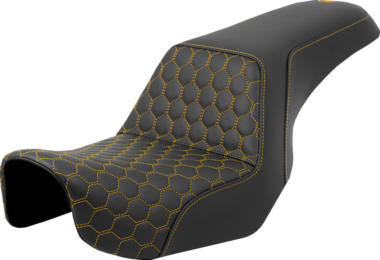 SADDLEMEN Step-Up Seat - Honeycomb - Gold Stitching - Dyna '06-'17 806-04-17707