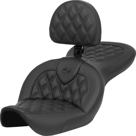 SADDLEMEN Roadsofa* Seat - with Backrest - Lattice Stitch - FXDWG '96-'23 896-05-182BR