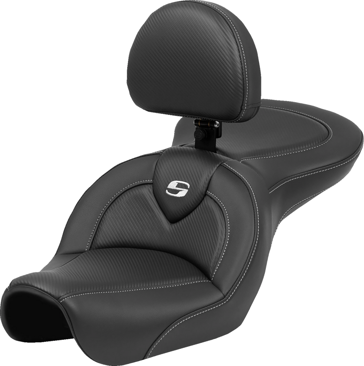 SADDLEMEN Roadsofa* Seat - Carbon Fiber - Black Stitch - with Backrest - FL '04-'05 804-04-185BR