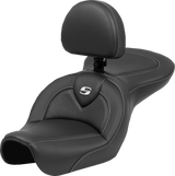 SADDLEMEN Roadsofa* Seat - Carbon Fiber - Black Stitch - with Backrest - FL '04-'05 804-04-185BR