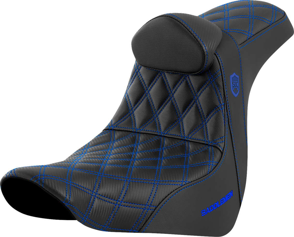 SADDLEMEN Pro Series SDC Performance Seat - w/ Backrest - Blue Stitch - FL/FX '18-'23 SC81829BLURT
