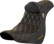 SADDLEMEN Pro Series SDC Performance Seat - w/ Backrest - Gold Stitch - FL/FX '18-'23 SC81829GOLRT