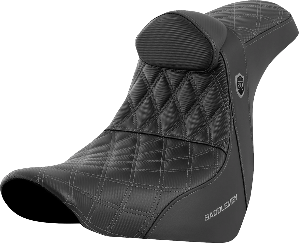 SADDLEMEN Pro Series SDC Performance Seat - w/ Backrest - Gray Stitch - FL/FX '18-'23 SC81829GRERT