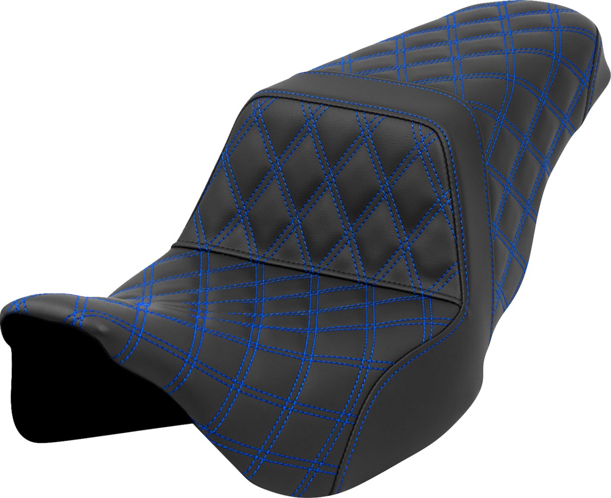 SADDLEMEN Step-Up Seat - Lattice Stitch - Blue Stitch - FLH/FLT '08-'23 A808-07B-175BLU