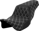 SADDLEMEN Step-Up Seat - Lattice Stitch - White Stitch - FLH/FLT '08-'23 A808-07B-175WHI