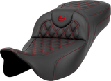 SADDLEMEN Extended Reach Roadsofa* Seat - Lattice Stitch - Red Stitch - without Backrest - FL '08-'23 808-07B-18404