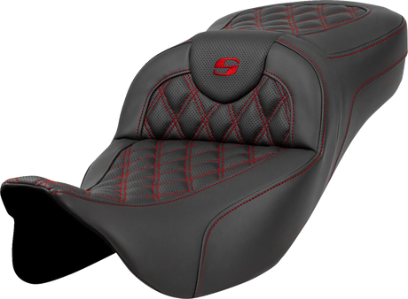 SADDLEMEN Extended Reach Roadsofa* Seat - Lattice Stitch - Red Stitch - without Backrest - FL '08-'23 808-07B-18404