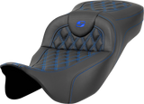 SADDLEMEN Extended Reach Roadsofa* Seat - Lattice Stitch - Blue Stitch - without Backrest - FL '08-'24 808-07B-18401
