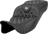 SADDLEMEN Extended Reach Roadsofa* Seat - Lattice Stitch - White Stitch - without Backrest - FL '08-'23 808-07B-18406