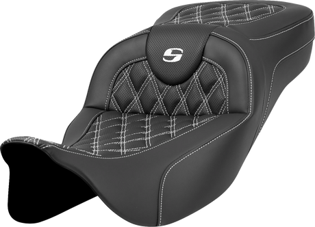 SADDLEMEN Extended Reach Roadsofa* Seat - Lattice Stitch - White Stitch - without Backrest - FL '08-'23 808-07B-18406