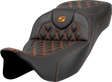 SADDLEMEN Extended Reach Roadsofa* Seat - Lattice Stitch - Orange Stitch - without Backrest - FL '08-'23 808-07B-18403