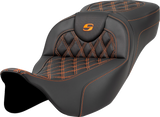 SADDLEMEN Extended Reach Roadsofa* Seat - Lattice Stitch - Orange Stitch - without Backrest - FL '08-'23 808-07B-18403