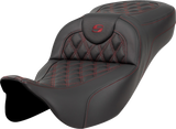 SADDLEMEN Extended Reach Roadsofa* Seat - Lattice Stitch - Burgundy Stitch - without Backrest - FL '08-'23 808-07B-18408