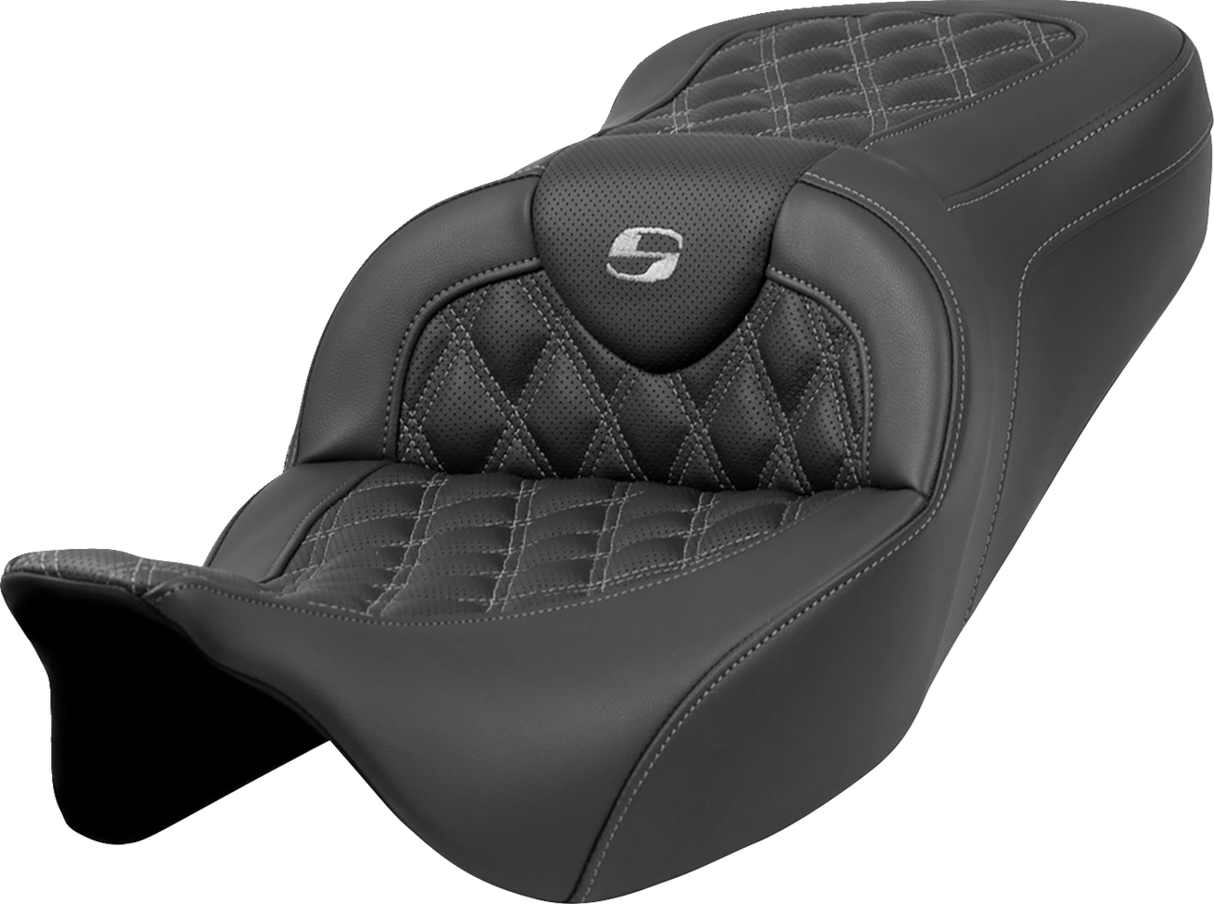 SADDLEMEN Roadsofa* Seat - Lattice Stitch - Dark Gray Stitch - without Backrest - FLH/FLT '08-'23 808-07B-18202