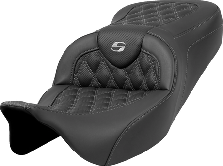 SADDLEMEN Roadsofa* Seat - Lattice Stitch - Dark Gray Stitch - without Backrest - FLH/FLT '08-'23 808-07B-18202