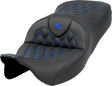 SADDLEMEN Roadsofa* Seat - Lattice Stitch - Blue Stitch - without Backrest - FLH/FLT '08-'23 808-07B-18201
