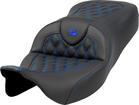 SADDLEMEN Roadsofa* Seat - Lattice Stitch - Blue Stitch - without Backrest - FLH/FLT '08-'23 808-07B-18201