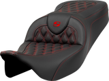 SADDLEMEN Roadsofa* Seat - Lattice Stitch - Red Stitch - without Backrest - FLH/FLT '08-'23 808-07B-18204