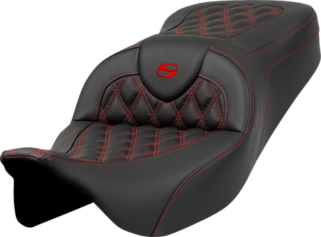 SADDLEMEN Roadsofa* Seat - Lattice Stitch - Red Stitch - without Backrest - FLH/FLT '08-'23 808-07B-18204