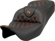 SADDLEMEN Roadsofa* Seat - Lattice Stitch - Orange Stitch - without Backrest - FLH/FLT '08-'23 808-07B-18203