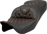 SADDLEMEN Roadsofa* Seat - Lattice Stitch - Orange Stitch - without Backrest - FLH/FLT '08-'23 808-07B-18203