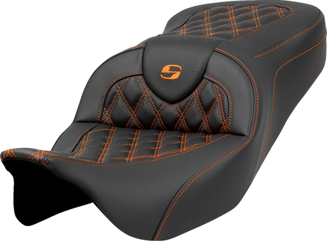 SADDLEMEN Roadsofa* Seat - Lattice Stitch - Orange Stitch - without Backrest - FLH/FLT '08-'23 808-07B-18203