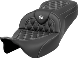 SADDLEMEN Roadsofa* Seat - Lattice Stitch - White Stitch - without Backrest - FLH/FLT '08-'23 808-07B-18206