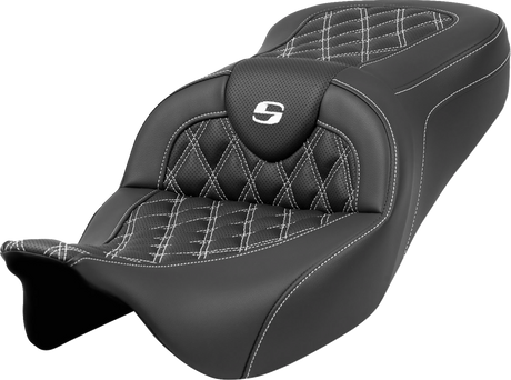 SADDLEMEN Roadsofa* Seat - Lattice Stitch - White Stitch - without Backrest - FLH/FLT '08-'23 808-07B-18206